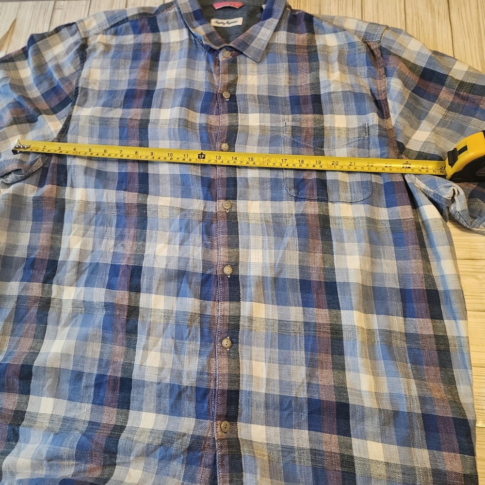 Tommy Bahama Shirt Mens 3XL Blue Plaid Short Sleeve Button Down Casual Pocket - Picture 5 of 7